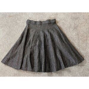 Carmen Marc Valvo Metallic Pleated Skirt Black & Silver Small